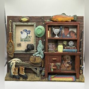 Fishing Themed Picture Photo Frame Lake Life Bobber Fishing Pole Hand Painted